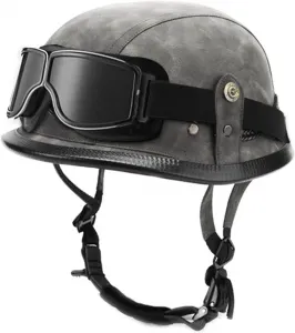 Полушлем, ретро-полушлем, мотоциклетный шлем из искусственной кожи с очками, шлем для скутера, шлем-джет для мужчин и женщин, шлем для мопеда, сертификация ECE, ретро-шлем-дождевик, полуоткрытый шлем, 100% веганский LPXPLP, N