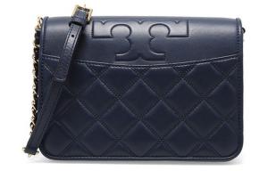 Fleming Leather Клетчатая Стеганая Маленькая Квадратная Сумка Через Плечо Среднего Размера Для Женщин Темно-Синий TORY BURCH