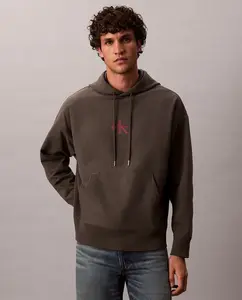 Мужская толстовка с капюшоном и логотипом на груди Calvin Klein Jeans, темно-серый