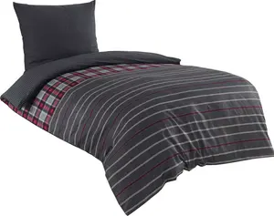 Комплект постельного белья из 2 предметов, двусторонний, 135x200 см, полосатый, антрацитово-серый, хлопок, перкаль One-Home