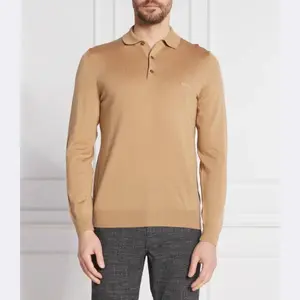 Шерстяная рубашка-поло стандартного кроя Boss, бежевый