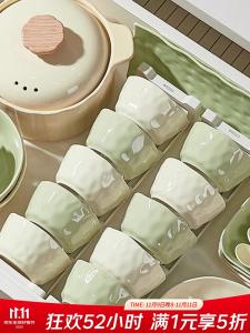 Ceramics Набор кремовых тарелок и мисок для дома с подглазурной росписью, полный комплект керамической посуды с суповыми мисками, подарок на новоселье, набор на 8 персон смешанных кремовых оттенков 56 предметов в подарочной упаковке