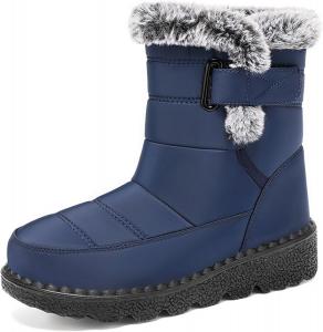 Женские водонепроницаемые зимние снегоходные сапоги из ПУ, с плюшевой подкладкой, нескользящие, теплые, для улицы, ботильоны, подходят для легкого кемпинга, с меховой отделкой GHIBHNA, Blue