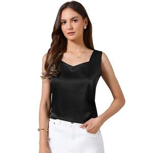 Сатиновая майка-топ для женщин с V-образным вырезом Inspire Chic, Black