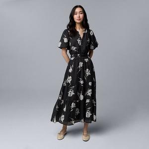 Платье макси Petite Simply Vera Vera Wang, Black White Floral