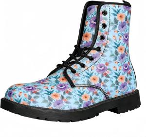 Женские короткие ботинки с принтом на шнуровке, с широким каблуком, боевые ботильоны для девушек и женщин, осенние и зимние, с рисунком роз, черепов, бабочек и мультяшных узоров Maimeili, Flower 6