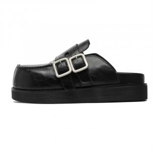 Chi Wolf Сандалии с резиновой подошвой, прошитые, кожаные, износостойкие, с закрытым носком, унисекс, черные