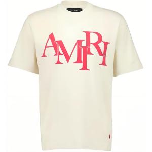 Футболка с асимметричным принтом бежевая AMIRI, кремовая