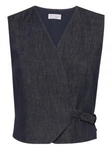 Жилет из хлопка с запахом Brunello Cucinelli, синий