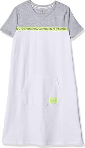 Платье для девочек Calvin Klein, надеваемое вручную, с круглым вырезом и логотипом., White Colorblock