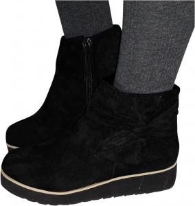 Женские замшевые ботильоны на танкетке ZBYY с круглым носком, бантом, устойчивым каблуком, платформой и боковой молнией, зимние туфли, Black