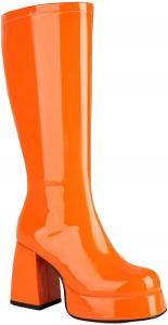 Женские ботинки больших размеров из лакированной кожи, с глянцевым квадратным носком, толстым каблуком, платформой и боковой молнией, длинные ботильоны Generic, Orange
