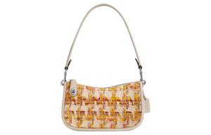 COACH Сумка-кроссбодди Swinger Herringbone с кожаными вставками, маленькая женская сумка через плечо Silver & Neutral Multicolor