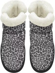 Женские зимние ботинки KEIAHUAN с утеплителем из меха, удобные уличные туфли на плоской подошве с пушистым воротником, Black Leopard