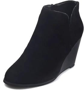 Женские винтажные замшевые ботильоны на танкетке с боковой молнией, модные челси для платья, с толстым каблуком и закругленным носком, для ходьбы Jefuzh, Black