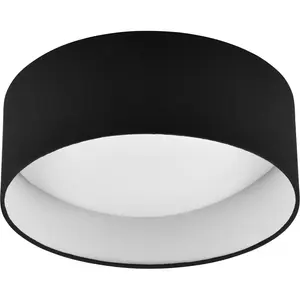 REALITY Светильники LED Потолочный светильник LOCARNO, круглая светодиодная потолочная лампа с тканевым абажуром, Ø 30 см, высота 11 см LED-панель 1 шт. Теплый белый 12 Вт, 3000 K, 1160 люмен, Reality Leuchten, черный