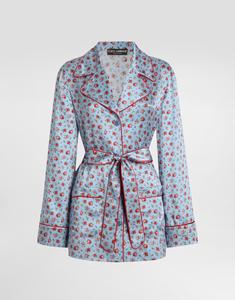 Шелковая сорочка с мелким принтом роз и элементами в стиле "ванити" DOLCE & GABBANA, мультиколор