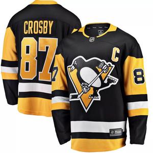 Мужская черная фирменная футболка с нашивкой Sidney Crosby Pittsburgh Penguins и капитанской нашивкой Home Breaking Джерси Fanatics