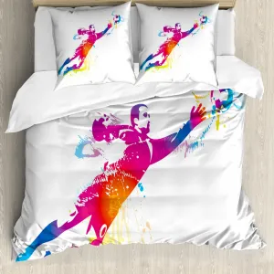 Комплект постельного белья ABAKUHAUS Rainbow для двуспальной кровати, с изображением вратаря, ловящего мяч, с защитой от клещей, подходит для аллергиков, с наволочками, разноцветный