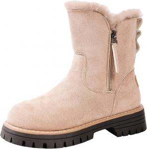 Женские зимние сапоги на снег, теплые ботильоны на меху, замшевые с искусственным мехом, классические с молнией, противоскользящие уличные ботильоны Generic, Beige