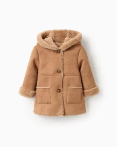 Детская парка для девочки из велюра с капюшоном Zippy, песочный