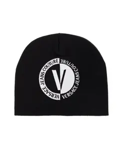 Черная шерстяная шапка с вышитым логотипом. Versace Jeans Couture, черный