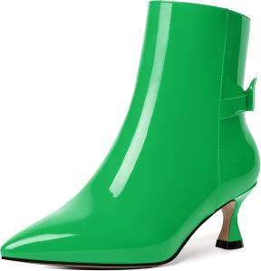 Женские лакированные свадебные туфли MODENCOCO с бантом, молнией, заостренным носком, каблук-купидон, высокие ботильоны 5 см, Green