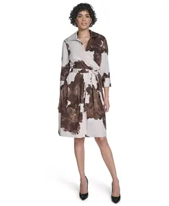 Женское платье-рубашка с V-образным вырезом Calvin Klein, мультиколор