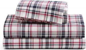 Tommy Hilfiger Фланелевые простыни, синяя клетка Glenbrook, размер 97х190 см, комплект с наволочкой и простыней на резинке, хлопок, невероятно мягкие