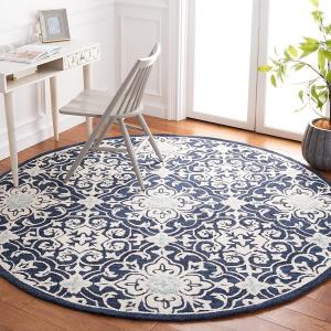 SAFAVIEH, 214 x 214 см, Круглый ковер ручной работы Roslyn Collection Navy/Light Blue ROS603N с цветочным узором из шерсти