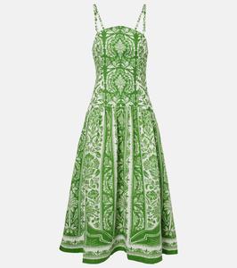 Длинное платье из хлопка с цветочным принтом Farm Rio, Delicate Tapestry Green