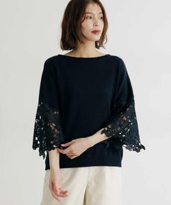 Пуловер с кружевной отделкой и рукавами, связанный 7-й плотностью вязки Studio Clip, цвет Navy 88