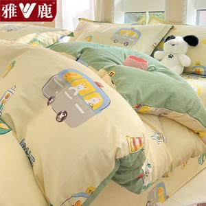 Yalu Комплект постельного белья из 4 предметов (простыня на резинке 150 см, пододеяльник 200х230 см), 100% хлопок, цвет Car Paradise