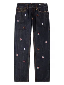 Джинсы из денима с вышивкой Evisu, синий