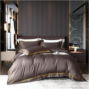 YUSIWOAL Комплект постельного белья однотонный сатин хлопок 600TC с вышитыми линиями для дома и отеля Color 8