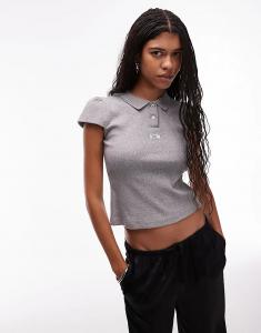 LAAGAM eyra ribbed logo polo Топ in gray