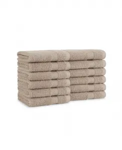 Набор из 12 полотенец из кольцевого прядения из хлопка плотностью 600 г/м², размером 33 x 33 см, с полосатой каймой Arkwright Home, бежевый