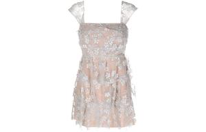 Флористическое вышитое ярусное мини-платье Self portrait Self-portrait, светло-серый