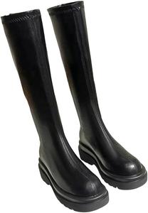 Женские ботильоны на платформе выше колена с теплой меховой подкладкой, осенне-зимние, с удобным толстым каблуком, повседневная обувь Generic, Black