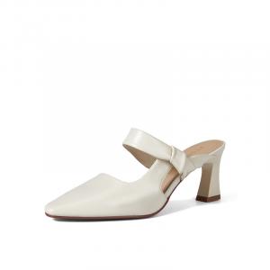Закрытые тапочки на каблуке 7 см женские PT'SON, экрю