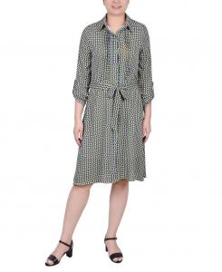 Платье-рубашка добби Petite с геометрическим принтом и закругленными рукавами NY Collection