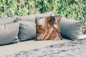 Подушка для улицы - Картина - Масляная краска - Женщина - Вино - 45x45 см - Устойчива к атмосферным воздействиям - Подушка для отдыха - Фотоподушка - Декоративная подушка MuchoWow