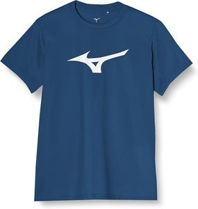 Тренировочная футболка с коротким рукавом и большим логотипом, влагоотводящая и быстросохнущая, унисекс, для взрослых Mizuno, темно-синий