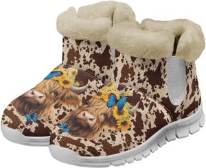 Зимние ботинки Chaqlin Sunflower с подсолнухом, женские укороченные противоскользящие сапоги с плоским каблуком, теплые, устойчивые к холоду, для улицы, Butterfly Highland Cow Print