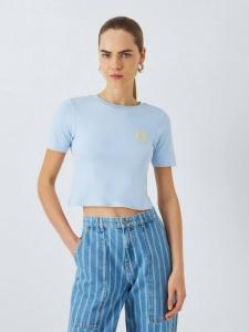 Укороченная футболка с вышивкой солнце John Lewis , цвет Blue Multi