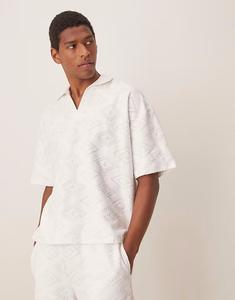 Свободное поло свободного кроя из жаккарда цвета кремовый Asos Design