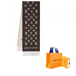 LOUIS VUITTON Шерстяной вязаный шарф мужской коричневый/бежевый, Brown/Beige
