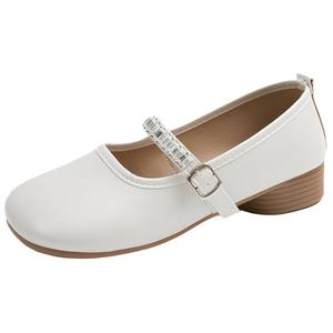 Туфли Мэри Джейн на толстом каблуке 3 см, женские WUJI, Ecru