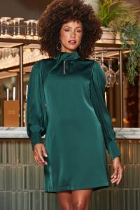 Атласное платье прямого кроя с закрученным вырезом горловины Sosandar, зеленый