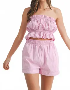 Комплект из топа-трубы и шорт Fionnuala Stripe в розовом цвете MABLE